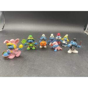 Smurfs Lot of 8 Shamrock Smurf ,Easter Bunny Smurfette made in portugal